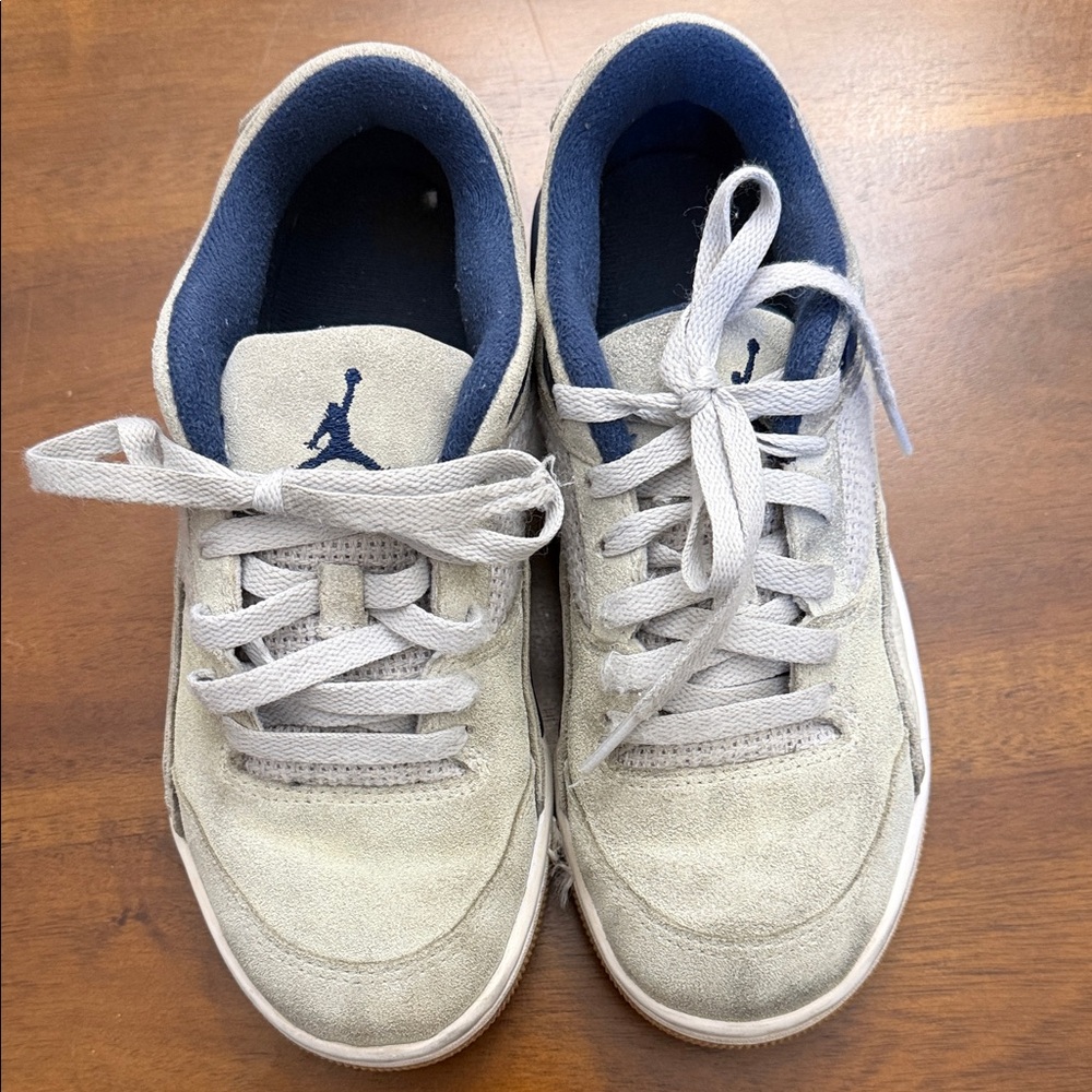 Jordan Light Gray Suede Sneakers with Navy Logo